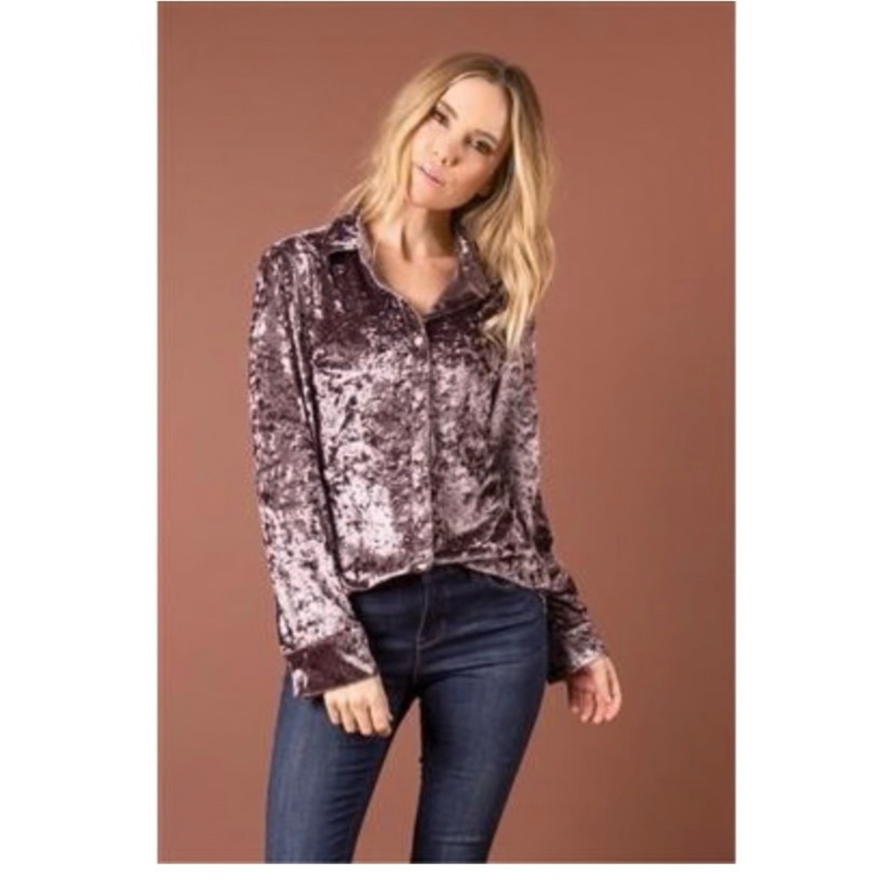 Simply Noelle Velvet Button Down Shirt - Brown